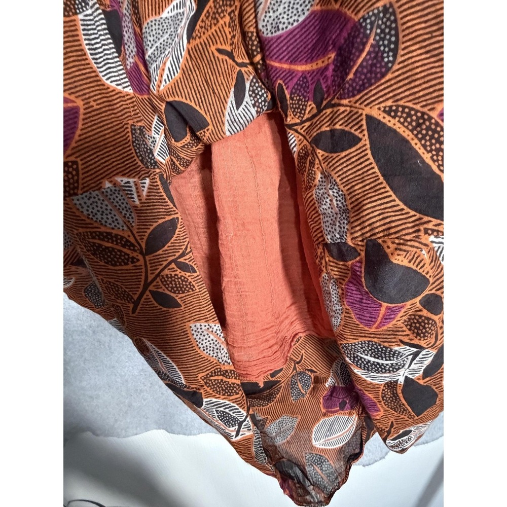 Jane Ashley Dress Womens M Orange Floral Smocked Scoop Neck Maxi Sundress Boho - Picture 11 of 12